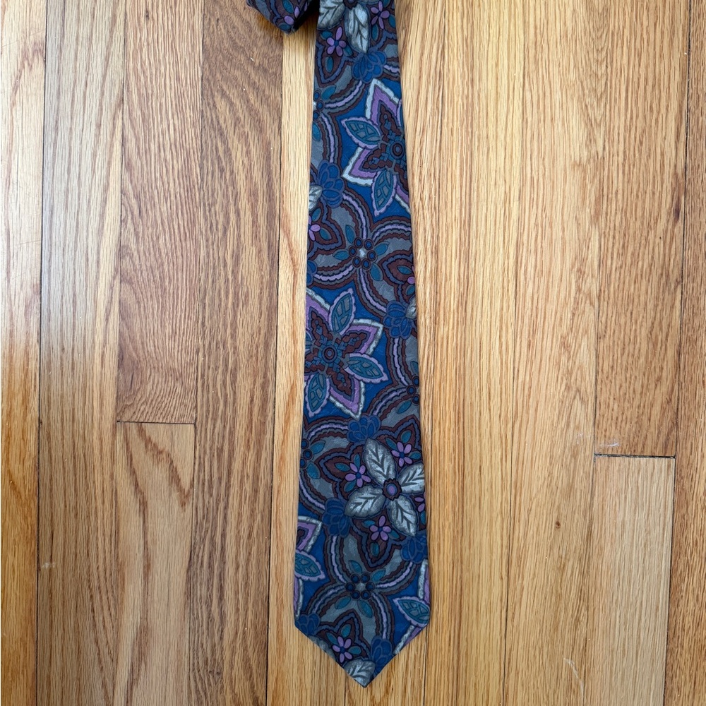 Liberty of London Vintage Silk Floral Tie Blue Purple and Brown